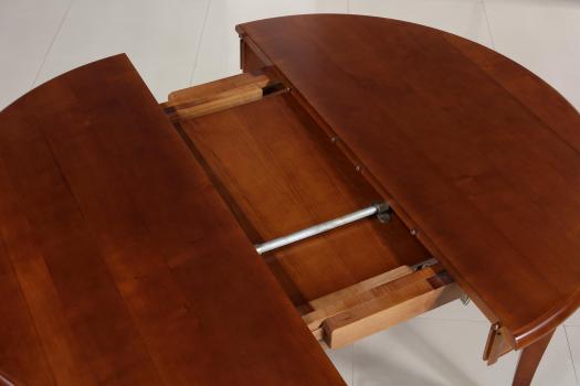 PM432 Taula rodona 4 peus feta en fusta de Cerezo massís estil Louis Philippe diàmetre 120 + 1 extensió cartera de 40cm