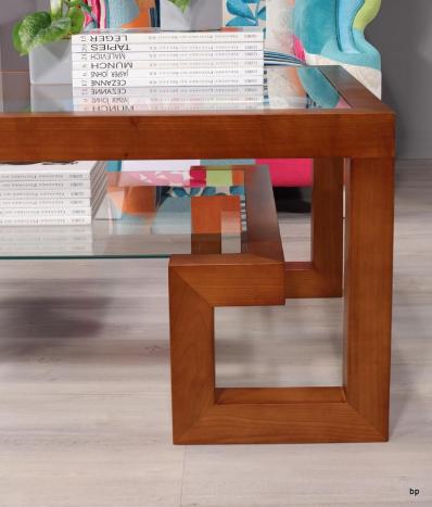 Mesa de centro rectangular Alice fabricada en madera maciza de cerezo y Vidrio estilo Contemporáneo