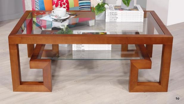 Mesa de centro rectangular Alice fabricada en madera maciza de cerezo y Vidrio estilo Contemporáneo