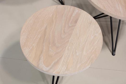 Juego de 3 mesas de centro fabricadas en madera de roble macizo y hierro estilo contemporáneo