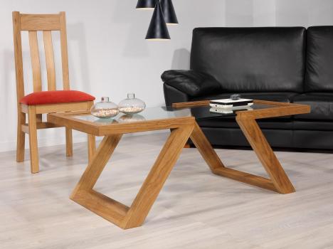 Mesa de centro Tanguy fabricada en madera de roble macizo estilo contemporáneo cristal securit