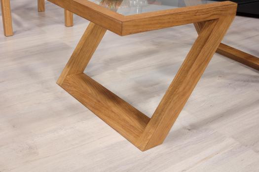 Mesa de centro Tanguy fabricada en madera de roble macizo estilo contemporáneo cristal securit