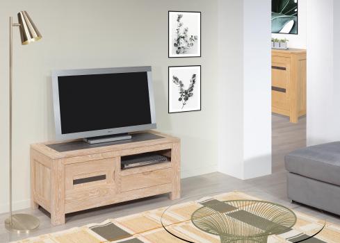 Mueble de TV Adriana fabricado en madera de roble macizo con 1 puerta y 1 cajón de estilo contemporáneo