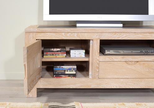 Mueble de TV Adriana fabricado en madera de roble macizo con 1 puerta y 1 cajón de estilo contemporáneo