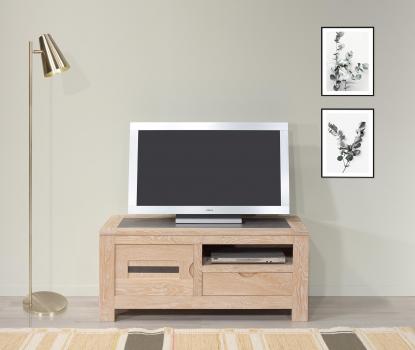Mueble de TV Adriana fabricado en madera de roble macizo con 1 puerta y 1 cajón de estilo contemporáneo