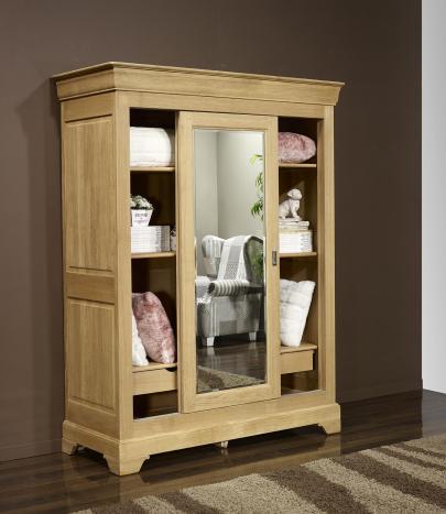 Armario de 2 puertas Jean-Olivier fabricado en madera de roble macizo al estilo de Louis Philippe PUERTAS CORREDERAS