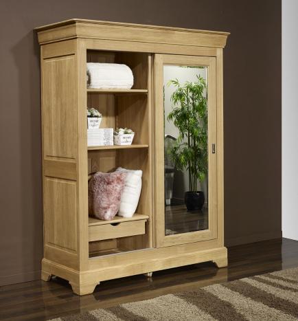 Armario de 2 puertas Jean-Olivier fabricado en madera de roble macizo al estilo de Louis Philippe PUERTAS CORREDERAS