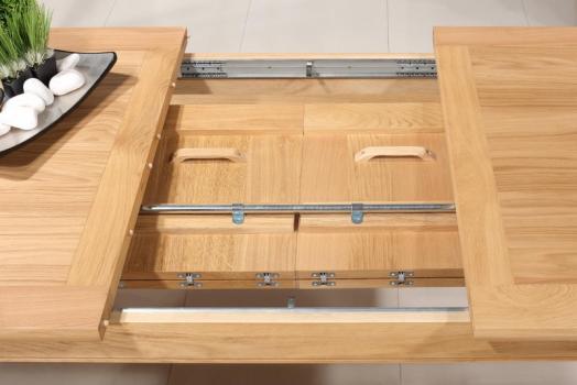 Mesa de comedor rectangular fabricada en madera de roble macizo 160x100 + 2 extensiones de 40 cm acabado cepillado natural