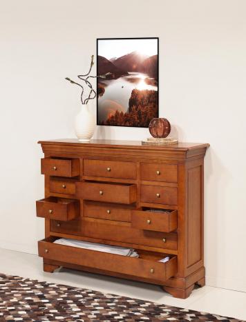 Cómoda Rémy de 11 cajones fabricada en madera de cerezo macizo al estilo Louis Philippe Ancho 140 cm