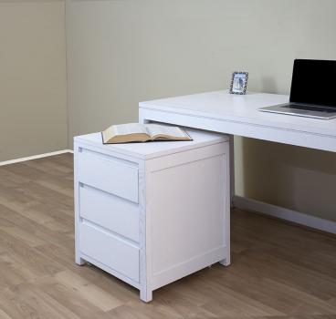 Escritorio Contemporáneo fabricado en madera de Roble macizo con su pedestal de 3 cajones sobre ruedas