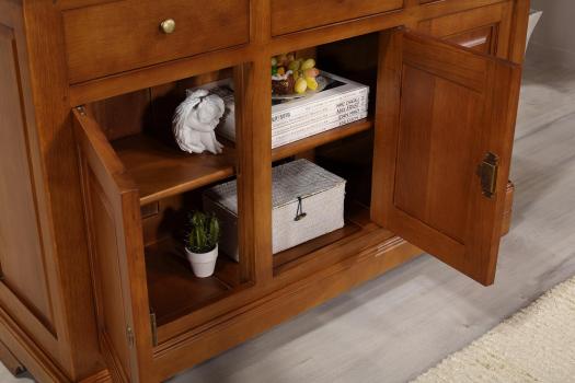 Aparador comedor Hugo de 3 puertas y 6 cajones, fabricado en madera de roble macizo estilo Louis Philippe