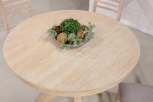 Mesa de comedor Romain fabricada en madera de roble con una pata central y una extensión tipo cartera de estilo contemporáneo