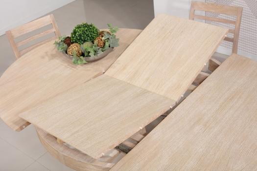 Mesa de comedor Romain fabricada en madera de roble con una pata central y una extensión tipo cartera de estilo contemporáneo