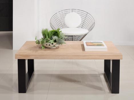 Mesa de centro rectangular fabricada en madera de Roble y Hierro en estilo Contemporáneo