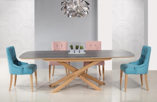 Mesa rectangular Stéphane de roble macizo y cerámica en su cubierta