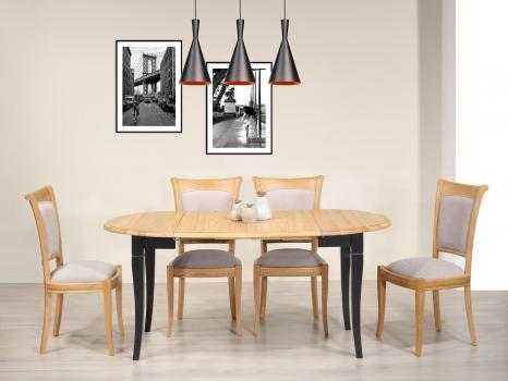 Mesa redonda con postigos de roble macizo estilo Louis Philippe con 2 hojas de 40 cm Diámetro 90