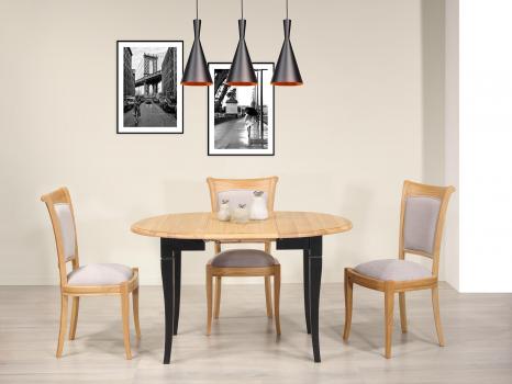Mesa redonda con postigos de roble macizo estilo Louis Philippe con 2 hojas de 40 cm Diámetro 90