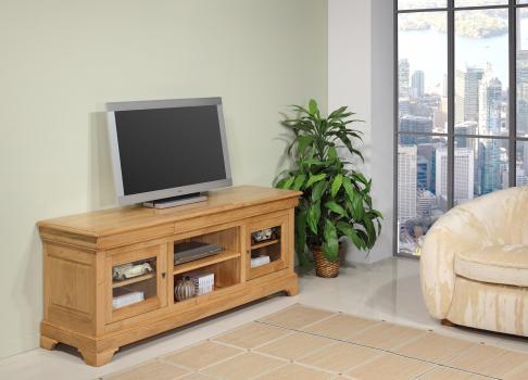 Mueble de TV 16/9 Mathilde fabricado en madera de roble macizo estilo Louis Philippe Longitud 180 cm