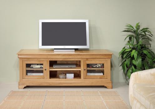 Mueble de TV 16/9 Mathilde fabricado en madera de roble macizo estilo Louis Philippe Longitud 180 cm
