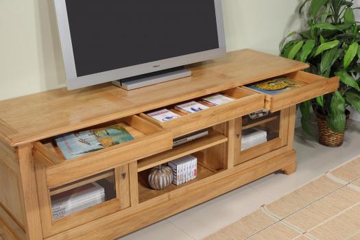 Mueble de TV 16/9 Mathilde fabricado en madera de roble macizo estilo Louis Philippe Longitud 180 cm