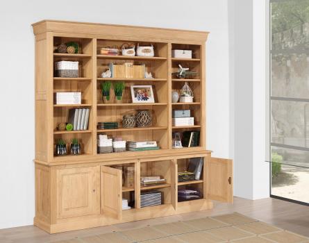 Librería de 2 cuerpos Matthieu, de roble en estilo Louis Philippe LONGITUD 240 cm Acabado de roble natural cepillado