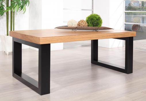 Mesa de centro rectangular de línea contemporánea, fabricada en roble y hierro