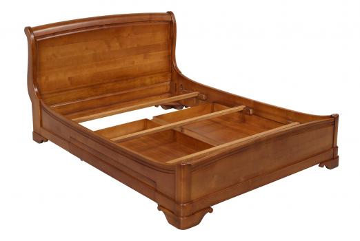 Cama Gaëlle 140x190 en madera maciza de cerezo estilo Louis Philippe Con cajón en cada lado