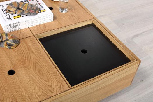Mesa baúl de centro cuadrada 90x90 fabricada en madera de roble de estilo contemporáneo con cofre de almacenamiento 