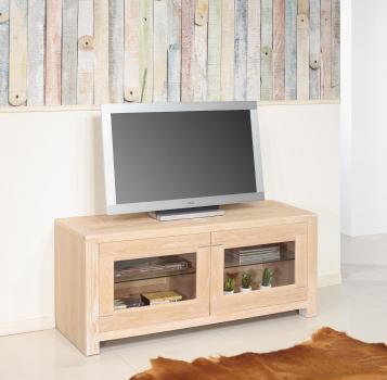 Mueble de TV Loann 2 puertas de cristal de roble macizo de estilo Contemporáneo 