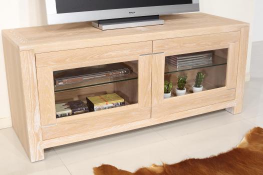 Mueble de TV Loann 2 puertas de cristal de roble macizo de estilo Contemporáneo 