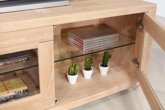 Mueble de TV Loann 2 puertas de cristal de roble macizo de estilo Contemporáneo 