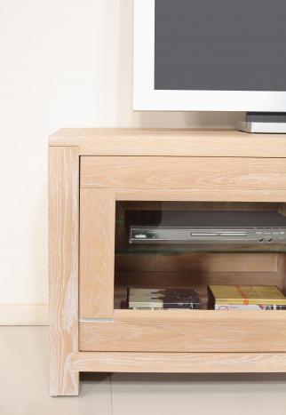 Mueble de TV Loann 2 puertas de cristal de roble macizo de estilo Contemporáneo 
