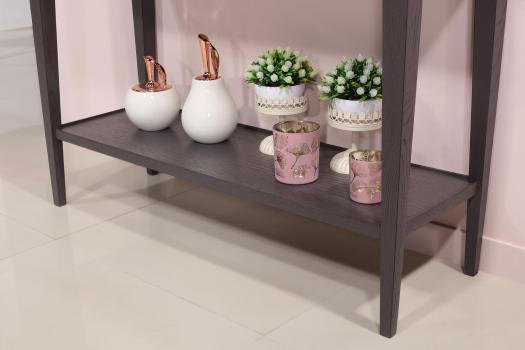 Consola Mathieu fabricada en madera de roble estilo Directoire con un acabado de pátina gris antracita.