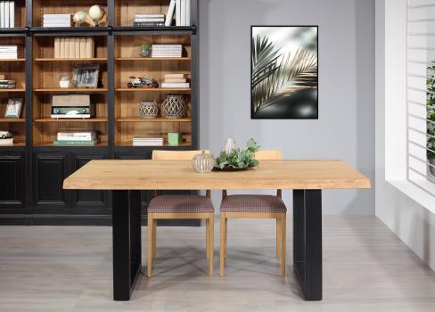 Mesa de comedor rectangular fabricada en hierro y madera de roble macizo de estilo contemporáneo 180x100 