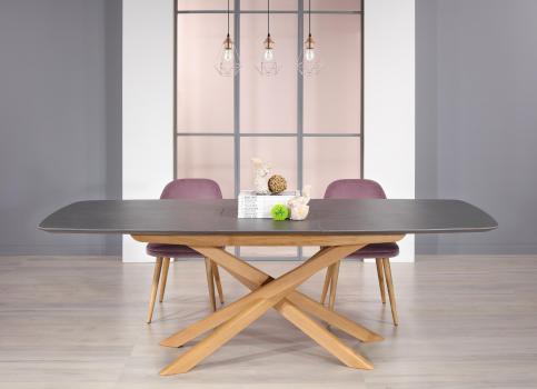 Mesa de comedor rectangular Stéphane fabricada en madera de roble macizo con cubierta en cerámica  de estilo Contemporáneo