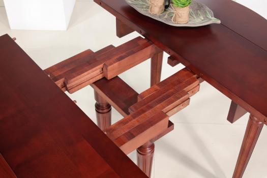Mesa de comedor redonda y extensible, fabricada en madera de cerezo macizo estilo Luis XVI,  6 patas 3 extensiones DIÁMETRO 90 cm