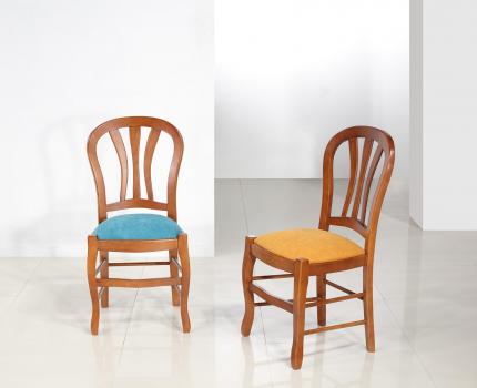 Silla Camille fabricada en madera de cerezo macizo con asiento de tela en estilo Louis Philippe 