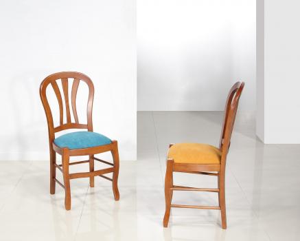 Silla Camille fabricada en madera de cerezo macizo con asiento de tela en estilo Louis Philippe 