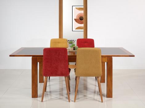 Mesa de comedor Aurore fabricada en madera maciza de cerezo cubierta de cerámica en estilo Contemporáneo 
