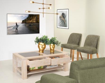 Mesa de centro con cubierta de cerámica en Roble Macizo Línea Contemporánea