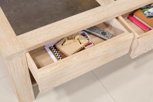 Mesa de centro con cubierta de cerámica en Roble Macizo Línea Contemporánea