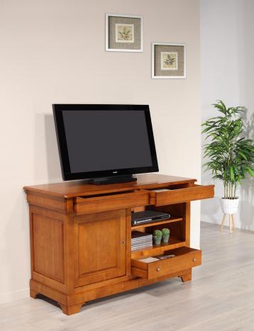 Mueble de tv Marianne fabricado en  madera de cerezo macizo al estilo Louis Philippe 