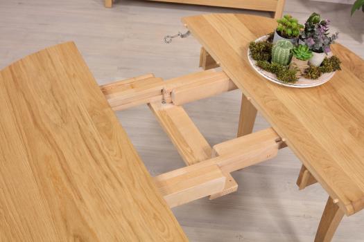 Mesa de comedor redonda extensible y con alas abatibles fabricada en madera de roble macizo en estilo Louis Philippe Diám. 100 cm + 3 extensiones de 40 cm.