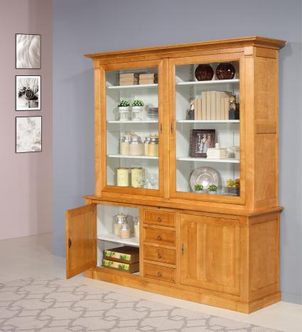 Biblioteca Nina de 2 cuerpos fabricada en madera de Cerezo dorado en estilo Directoire 