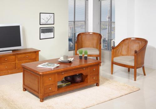 Mesa de centro Louise fabricada en madera de cerezo macizo al estilo Louis Philippe
