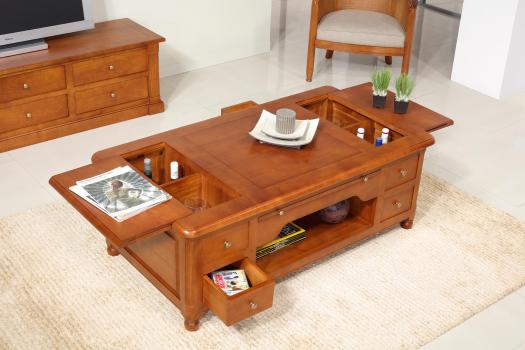 Mesa de centro Louise fabricada en madera de cerezo macizo al estilo Louis Philippe