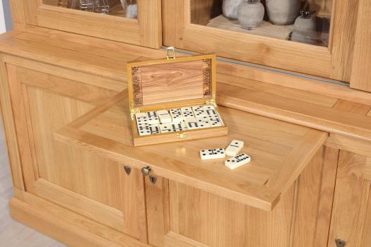 Armario Vitrina Damien de 2 cuerpos y 3 puertas corredizas fabricada en madera de roble macizo estilo Directoire