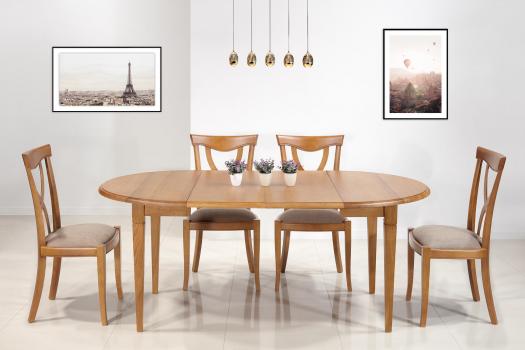 Mesa de comedor SIMÓN redonda con extensiones,fabricada en roble macizo al estilo Louis Philippe Diámetro 105 con sus 2 extensiones de 40 cm.