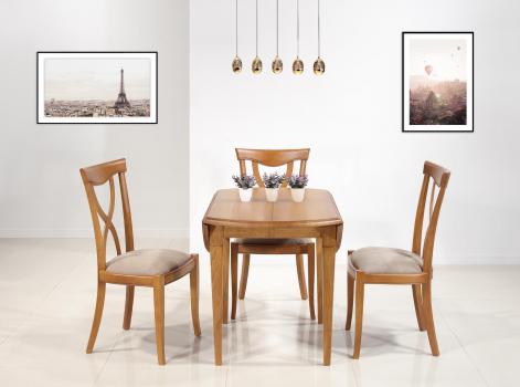 Mesa de comedor SIMÓN redonda con extensiones,fabricada en roble macizo al estilo Louis Philippe Diámetro 105 con sus 2 extensiones de 40 cm.