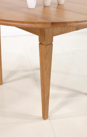 Mesa de comedor SIMÓN redonda con extensiones,fabricada en roble macizo al estilo Louis Philippe Diámetro 105 con sus 2 extensiones de 40 cm.